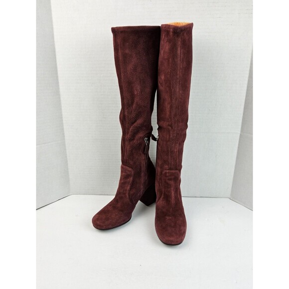 Prada Leather Suede Knee High Heeled Boots Size 36.5 - Picture 1 of 12